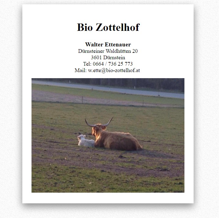 elektronische Visitenkarte von Bio Zottelhof - Walter Ettenauer elektronische Visitenkarte von Bio Zottelhof - Walter Ettenauer - erstellt von CSMB e.U. Martin Böhm
