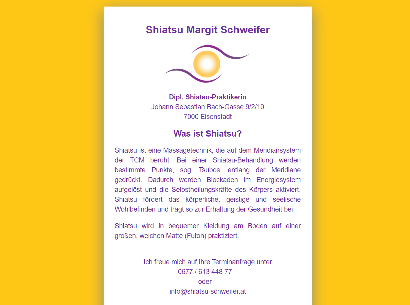 elektronische Visitenkarte von Shiatsu Margit Schweifer elektronische Visitenkarte von Shiatsu Margit Schweifer - erstellt von CSMB e.U. Martin Böhm