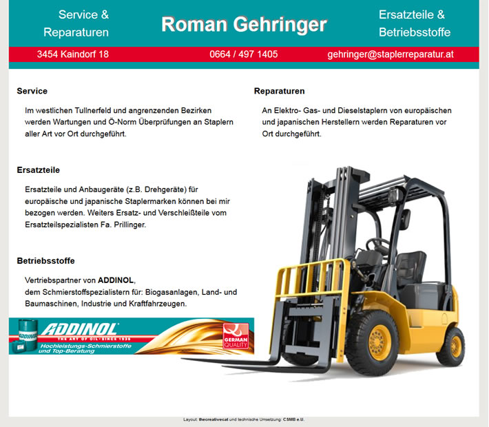 elektronische Visitenkarte von Staplerreparatur Roman Gehringer elektronische Visitenkarte von Staplerreparatur Roman Gehringer - programmiert von CSMB e.U. Martin Böhm